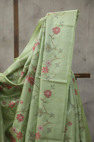 Pastel Green Embroidered Tussar Silk Saree - SRPGETSS893