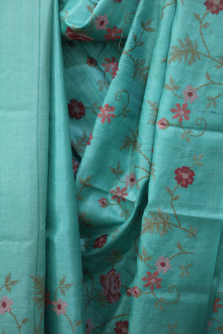 Aqua Embroidered Tussar Silk Saree - SRAETSS892