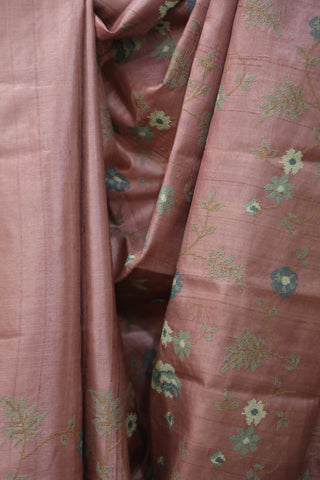 Mauve Embroidered Tussar Silk Saree - SRMETSS887