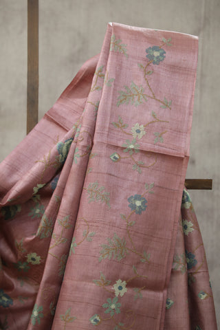 Mauve Embroidered Tussar Silk Saree - SRMETSS887