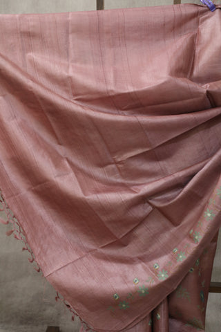 Mauve Embroidered Tussar Silk Saree - SRMETSS887