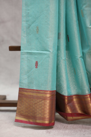 Aqua Green Maheshwari Tissue Silk Saree - SRAGMTSS241