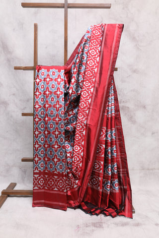 Maroon-Grey Pochampalli Silk Ikat Saree-SRMGSIS48