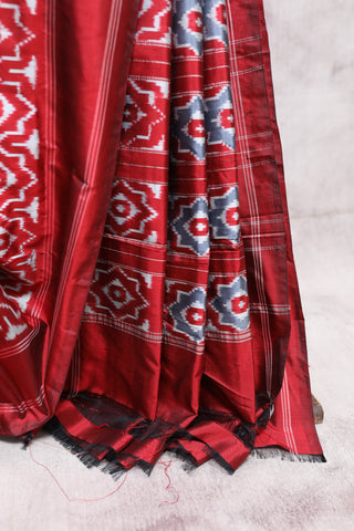 Maroon-Grey Pochampalli Silk Ikat Saree-SRMGSIS48