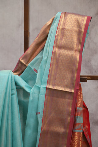 Aqua Green Maheshwari Tissue Silk Saree - SRAGMTSS241