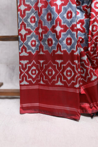 Maroon-Grey Pochampalli Silk Ikat Saree-SRMGSIS48