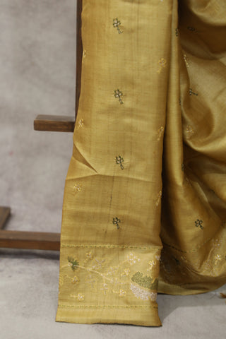 Gold Machine Embroidered Tussar Silk Saree - SRGMETSS923