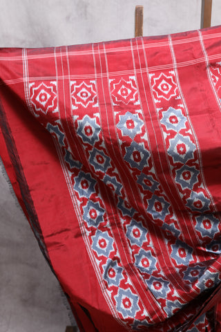 Maroon-Grey Pochampalli Silk Ikat Saree-SRMGSIS48