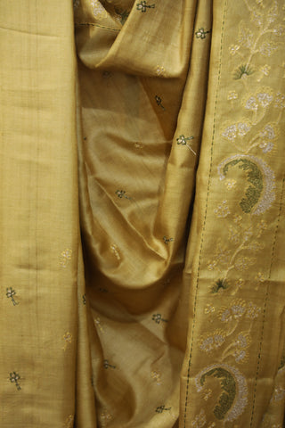 Gold Machine Embroidered Tussar Silk Saree - SRGMETSS923