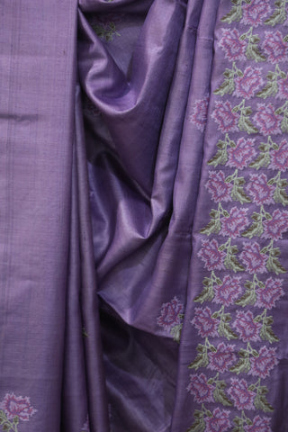 Purple Machine Embroidered Tussar Silk Saree - SRPMETSS920