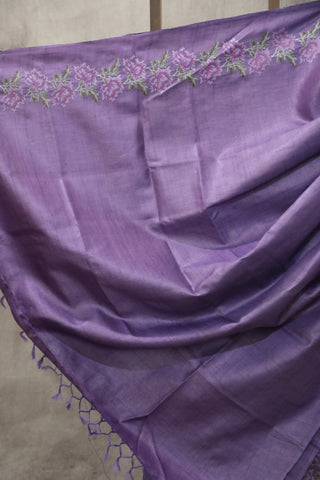 Purple Machine Embroidered Tussar Silk Saree - SRPMETSS920