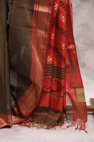 Dark Khaki Silk Maheshwari Saree -SRDKSMS201