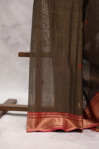 Dark Khaki Silk Maheshwari Saree -SRDKSMS201