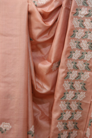 Peach Machine Embroidered Tussar Silk Saree - SRPMETSS932