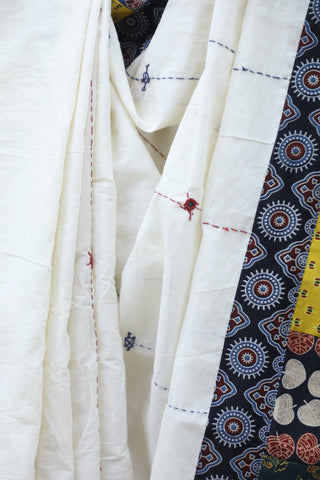 White Cotton Patchwork Saree-SRWCPWS173