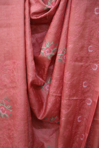 Pink Machine Embroidered Tussar Silk Saree - SRPMETSS915