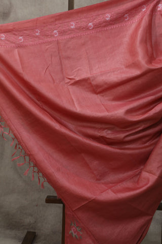 Pink Machine Embroidered Tussar Silk Saree - SRPMETSS915