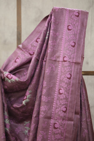 Purple Machine Embroidered Tussar Silk Saree - SRPMETSS916