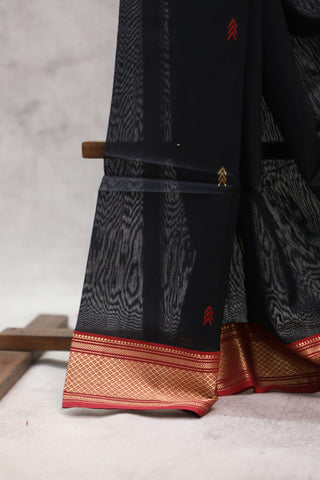 Black Silk Maheshwari Saree -SRBSMS198