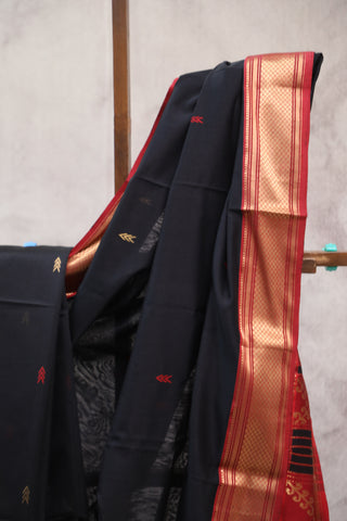 Black Silk Maheshwari Saree -SRBSMS198