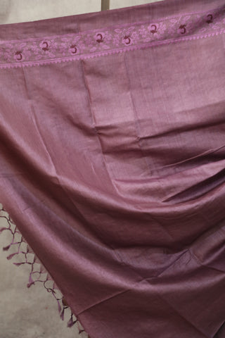 Purple Machine Embroidered Tussar Silk Saree - SRPMETSS916