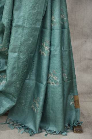 Green Machine Embroidered Tussar Silk Saree - SRGMETSS917