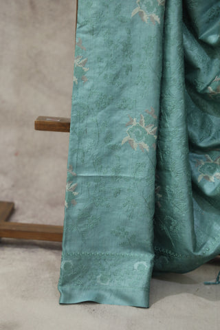 Green Machine Embroidered Tussar Silk Saree - SRGMETSS917