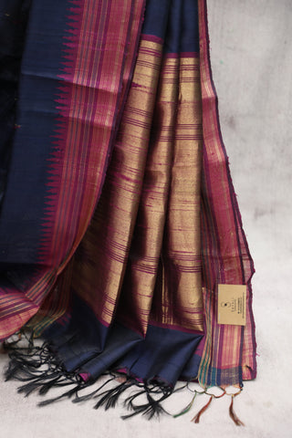 Dark Blue Raw Silk Saree - SRDBRSS578