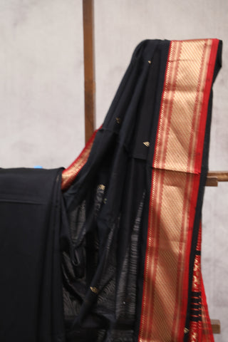 Black Silk Maheshwari Saree -SRBSMS197