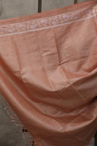 Peach Machine Embroidered Tussar Silk Saree - SRPMETSS922