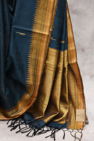 Dark Teal Raw Silk Saree - SRDTRSS331