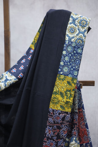 Black Cotton Patchwork Saree-SRBCPWS181