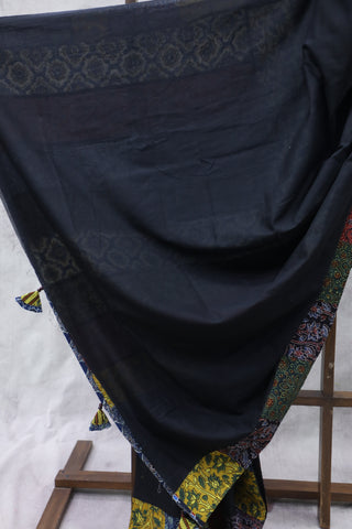 Black Cotton Patchwork Saree-SRBCPWS181