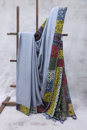 Grey Cotton Patchwork Saree - SRGCPWS194