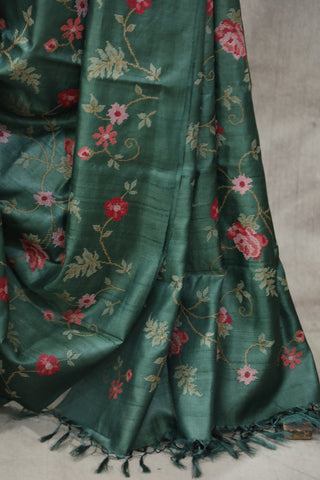 Green Machine Embroidered Tussar Silk Saree - SRGMETSS912