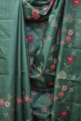 Green Machine Embroidered Tussar Silk Saree - SRGMETSS912