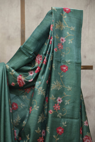 Green Machine Embroidered Tussar Silk Saree - SRGMETSS912