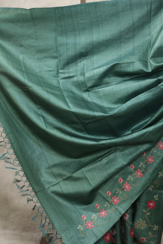 Green Machine Embroidered Tussar Silk Saree - SRGMETSS912