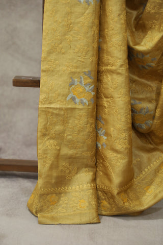 Gold Machine Embroidered Tussar Silk Saree - SRGMETSS933