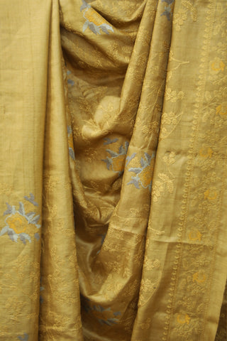 Gold Machine Embroidered Tussar Silk Saree - SRGMETSS933