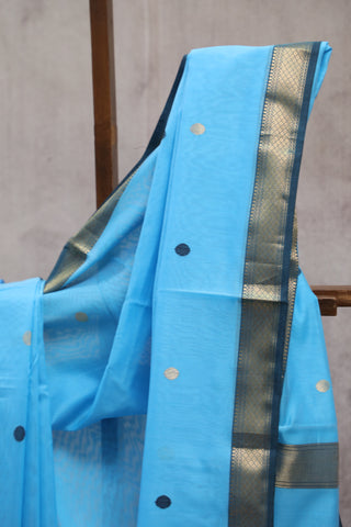 Sky Blue Silk Maheshwari Saree -SRSBSMS220