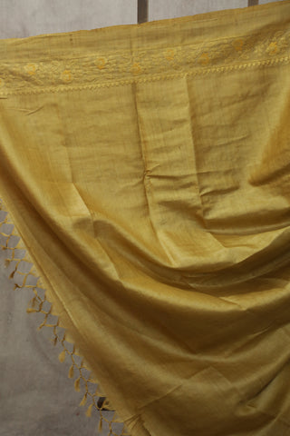 Gold Machine Embroidered Tussar Silk Saree - SRGMETSS933