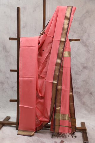 Peach Silk Maheshwari Saree -SRPSMS218