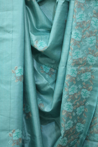 Aqua Machine Embroidered Tussar Silk Saree - SRAMETSS934