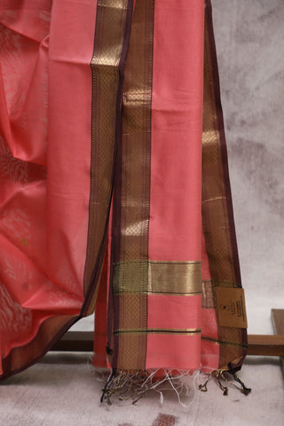 Peach Silk Maheshwari Saree -SRPSMS218