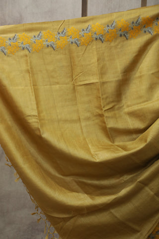 Gold Machine Embroidered Tussar Silk Saree - SRGMETSS935