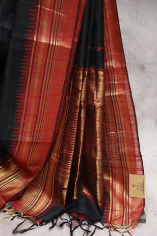 Black Raw Silk Saree - SRBRSS574