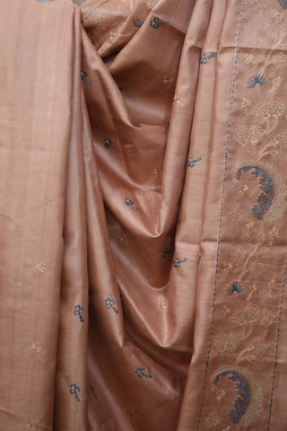 Peach Machine Embroidered Tussar Silk Saree - SRPMETSS936