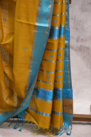 Mustard Yellow Silk Maheshwari Saree -SRMYSMS213