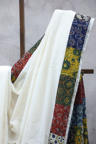 White Cotton Patchwork Saree-SRWCPWS184